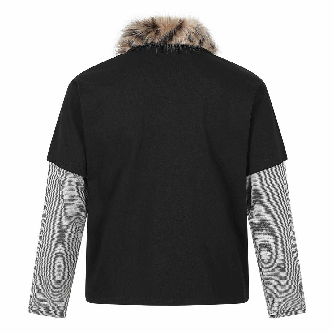 Damen Layered-Optik Langarm-Polo mit Kunstfellkragen und Wappenstickerei Shop Nory