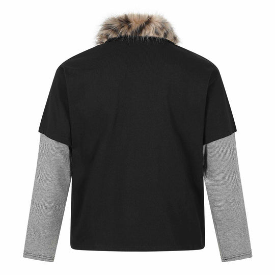Damen Layered-Optik Langarm-Polo mit Kunstfellkragen und Wappenstickerei Shop Nory