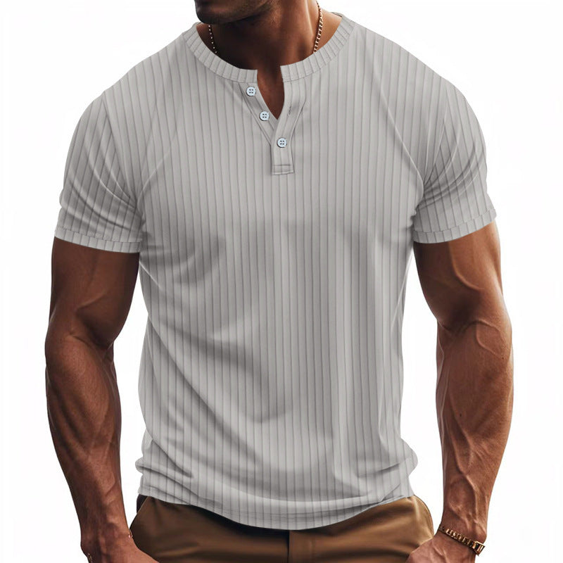 Herren Kurzarm Henley-Shirt mit Streifenmuster und praktischen Knöpfen