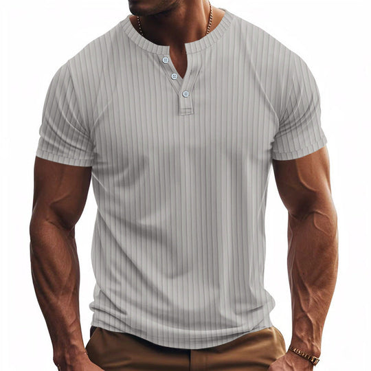 Herren Kurzarm Henley-Shirt mit Streifenmuster und praktischen Knöpfen