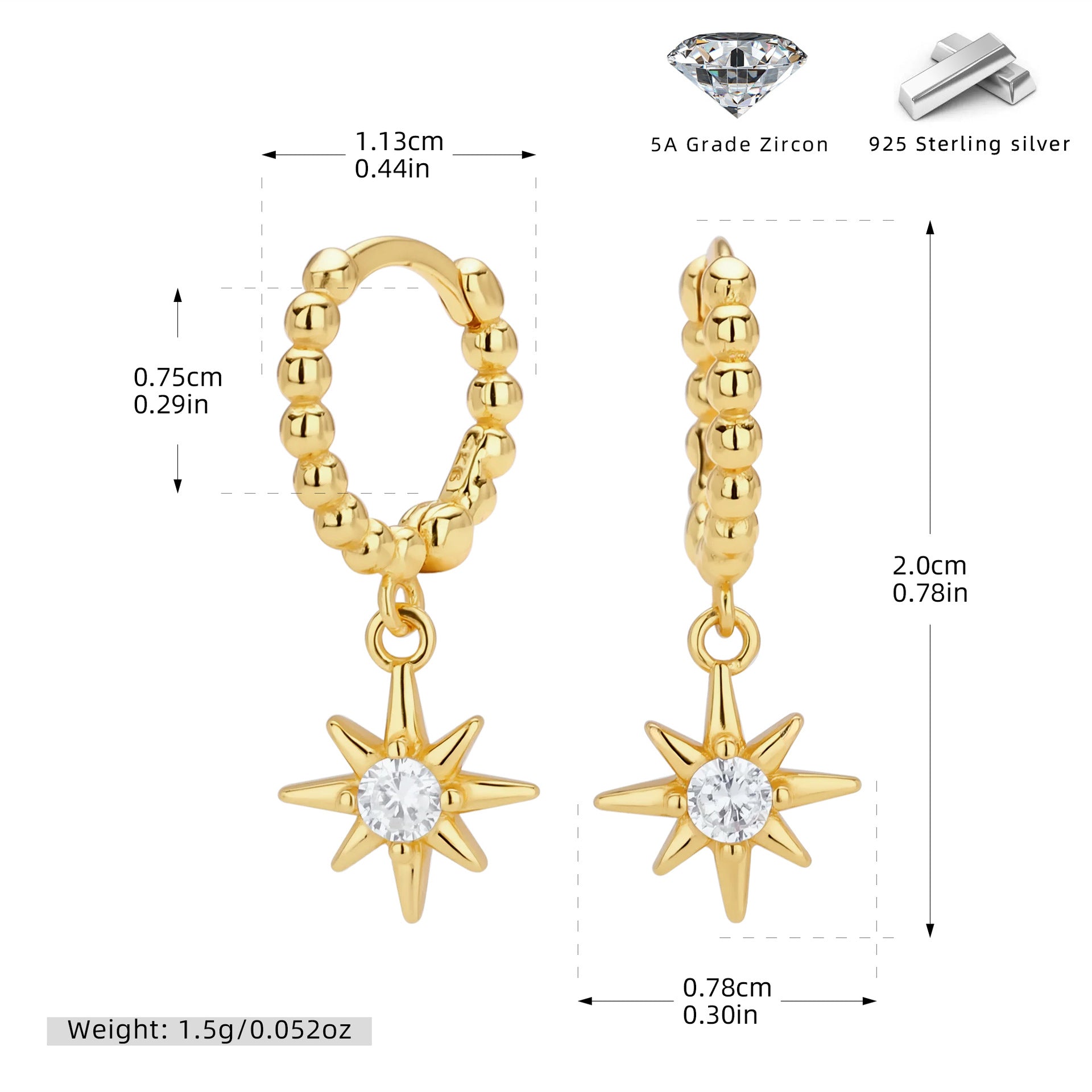 Damen Ohrhänger aus 925er Sterlingsilber mit funkelndem Zirkonanhänger Shop Nory