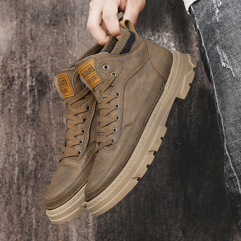 Herren lederoptik High-Top City-Boot Sneaker mit gestricktem Schaftkragen und stoßdämpfender Profilsohle Shop Nory