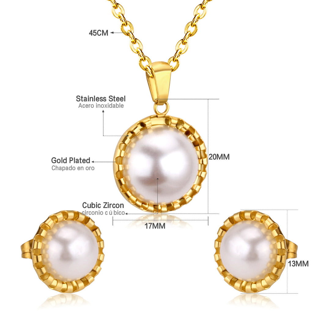 Damen Schmuckset mit Edelstahl-Halskette und elegantem Perlen-Aanhänger Shop Nory