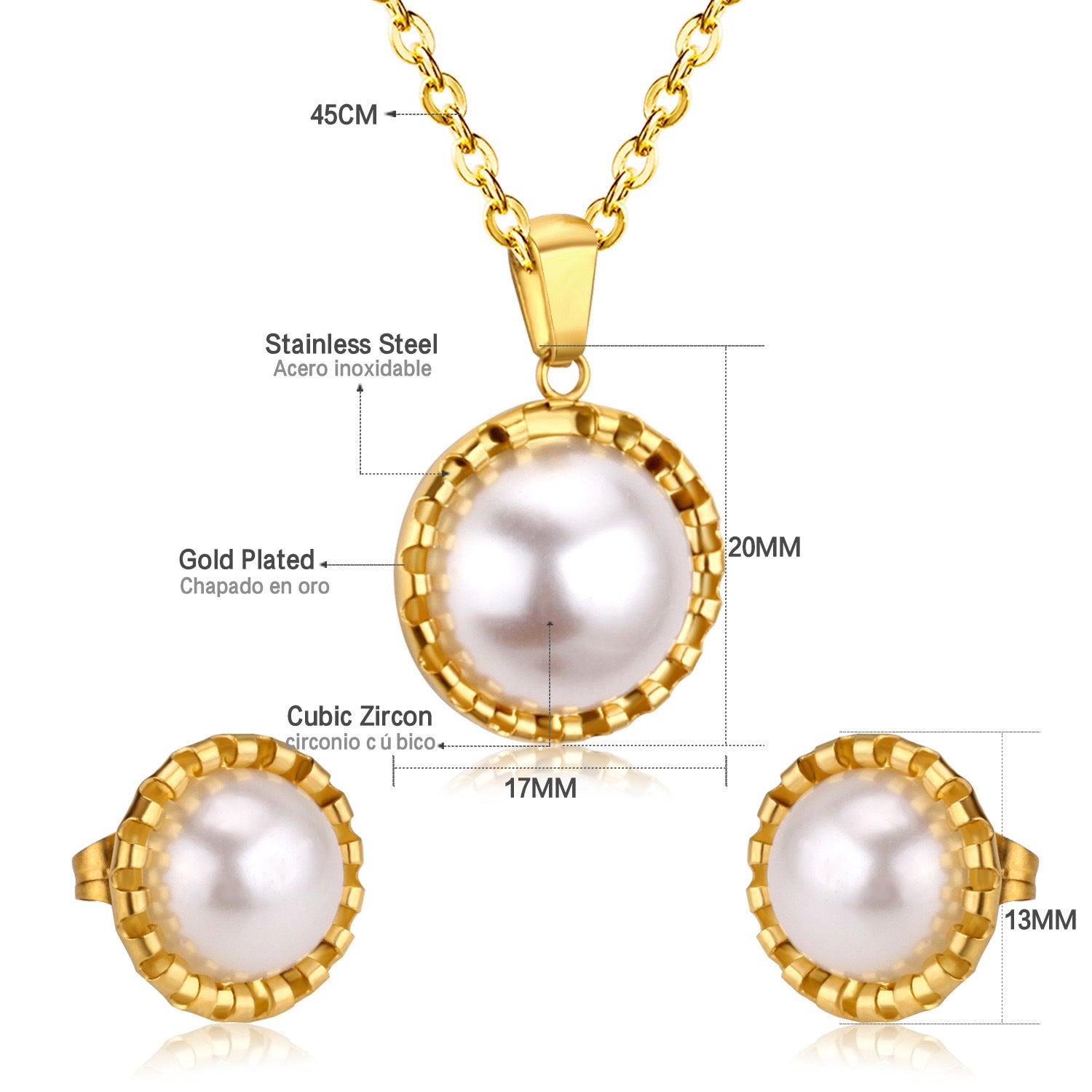Damen Schmuckset mit Edelstahl-Halskette und elegantem Perlen-Aanhänger Shop Nory