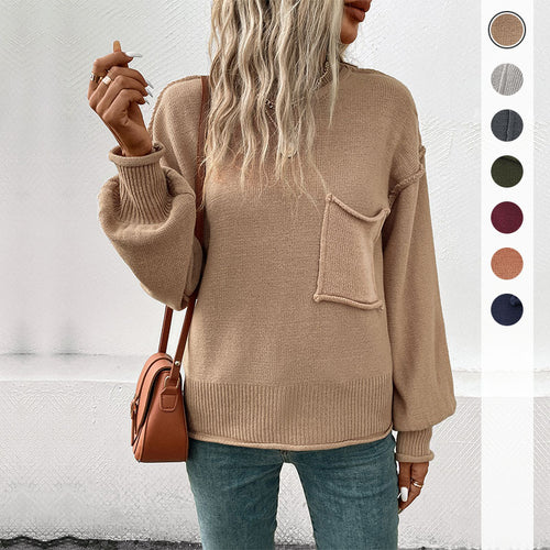 Damen Legerer Feinstrick-Pullover mit aufgesetzter Brusttasche und überschnittener Schulter Shop Nory