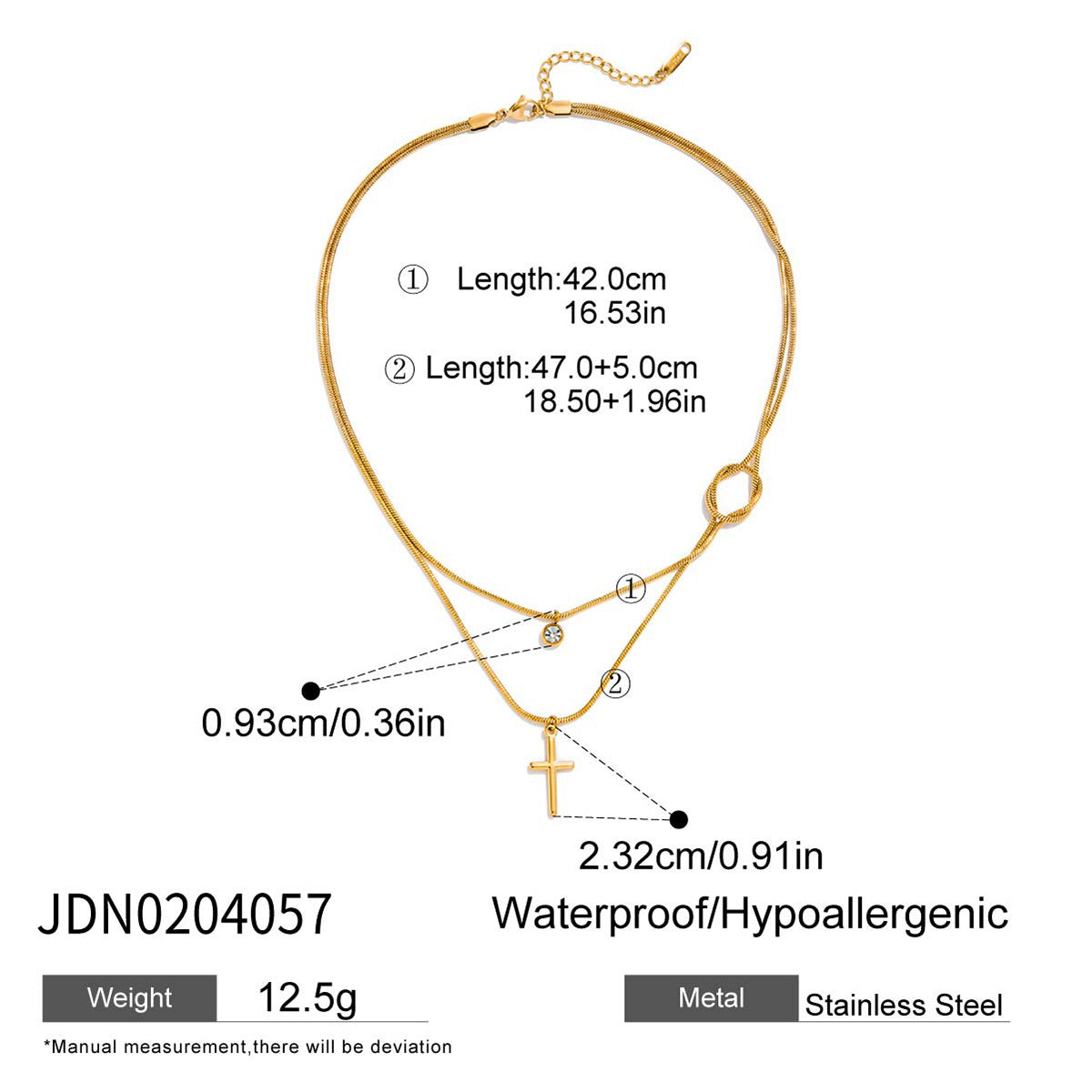 Damen Mehrlagige Halskette mit Kreuz-Anhänger aus hypoallergenem Edelstahl Shop Nory
