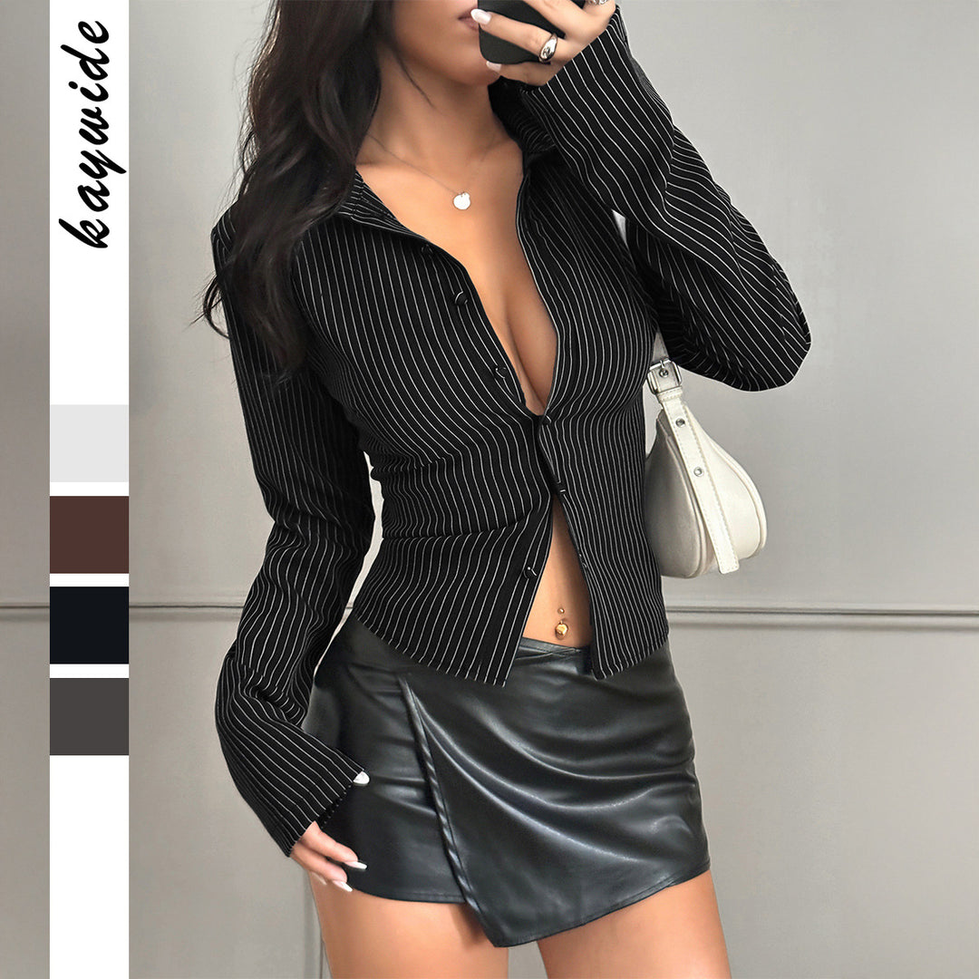 Damen nan taillierte Nadelstreifen-Bluse mit Hemdkragen und figurformender Knopfleiste Shop Nory