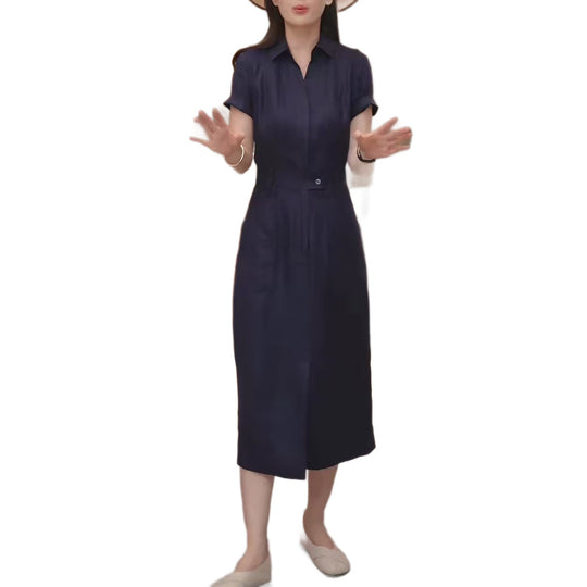 Damen Tailliertes Hemdblusen-Midikleid mit verdeckter Knopfleiste und Taillenpassante Shop Nory