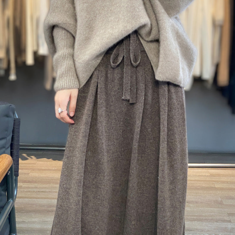 Damen Midilanger Kaschmir‑Optik Strickrock mit Falten und Kordelbund Shop Nory