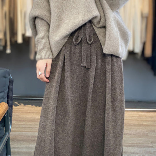 Damen Midilanger Kaschmir‑Optik Strickrock mit Falten und Kordelbund Shop Nory