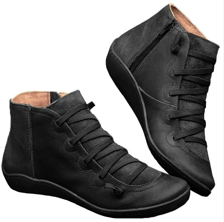 Damen Leder Kurzstiefel mit seitlichem Reißverschluss, elastischer Schnürung und weicher Komfortsohle Shop Nory