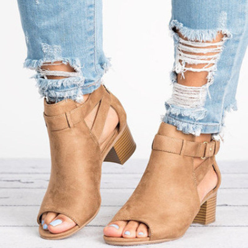 Damen Offene Absatzsandalen mit modischen Riemchen und stabiler Laufsohle