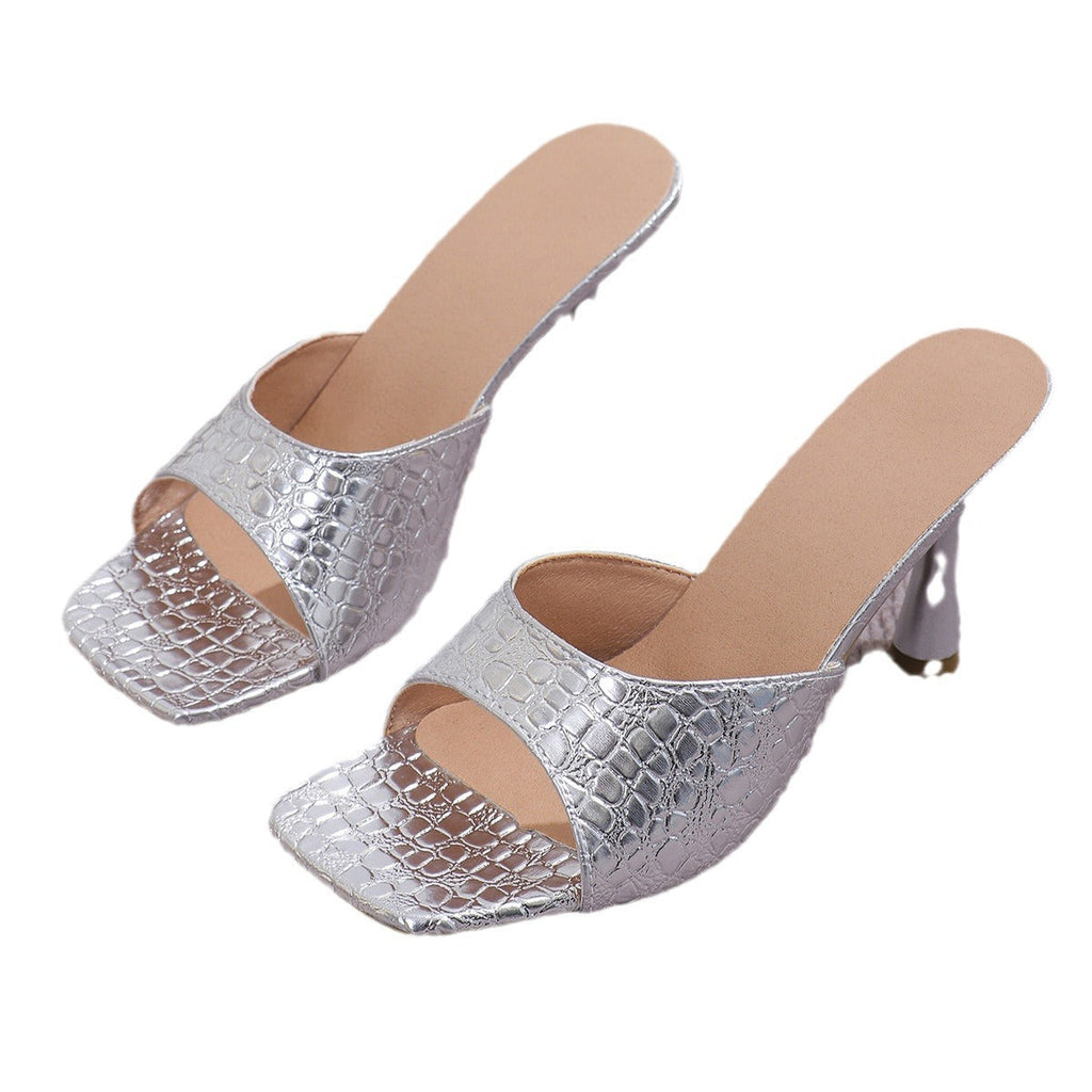 Damen elegante Peeptoe-Sandaletten mit modischem Krokodilleder-Design und schickem Absatz Shopnory
