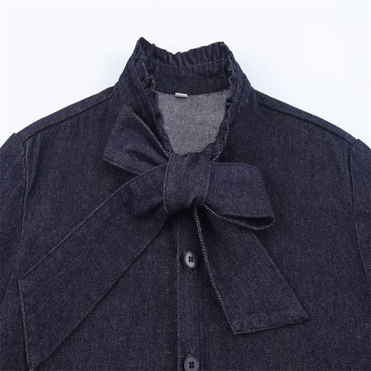 Damen Schimmernde Bluse mit Schleifenkragen und Ballonärmeln Shop Nory