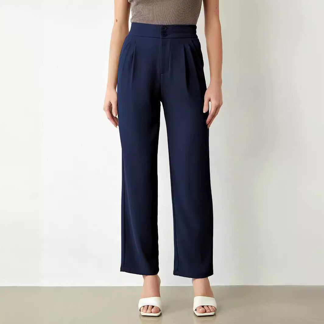 Damen Hochtaillierte weite Stoffhose mit Bundfalten und Doppelknopf Shop Nory
