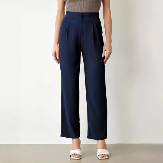 Damen Hochtaillierte weite Stoffhose mit Bundfalten und Doppelknopf Shop Nory