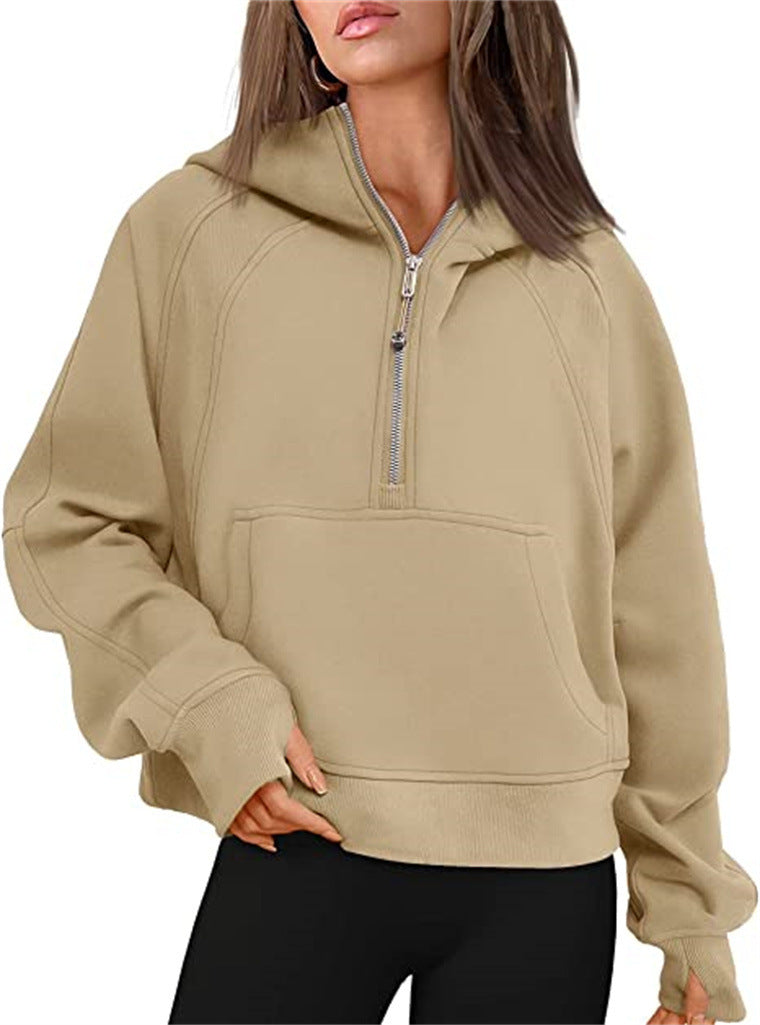 Damen Oversize-Hoodie mit halbem Reißverschluss, Kängurutasche und Daumenlöchern Shop Nory