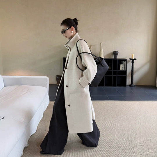 Damen Oversize Wollmantel mit Stehkragen und großen Pattentaschen Shop Nory