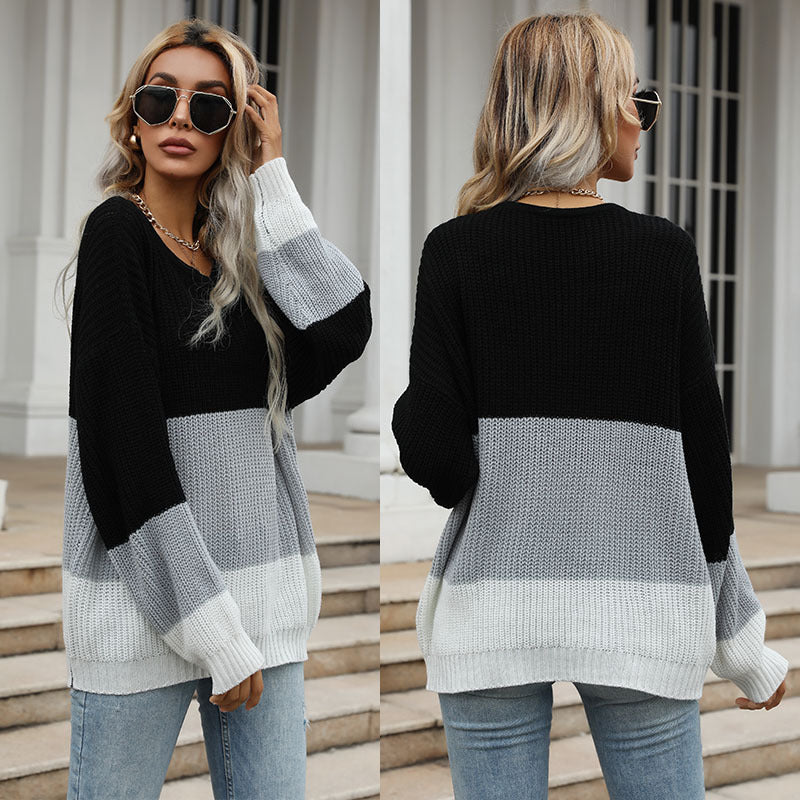 Damen Oversize-Feinstrickpullover mit breiten Blockstreifen und Rundhalsausschnitt Shop Nory