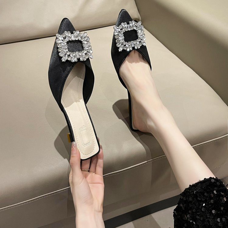 Damen elegante Slingback-Mules mit funkelndem Schmuckdetail