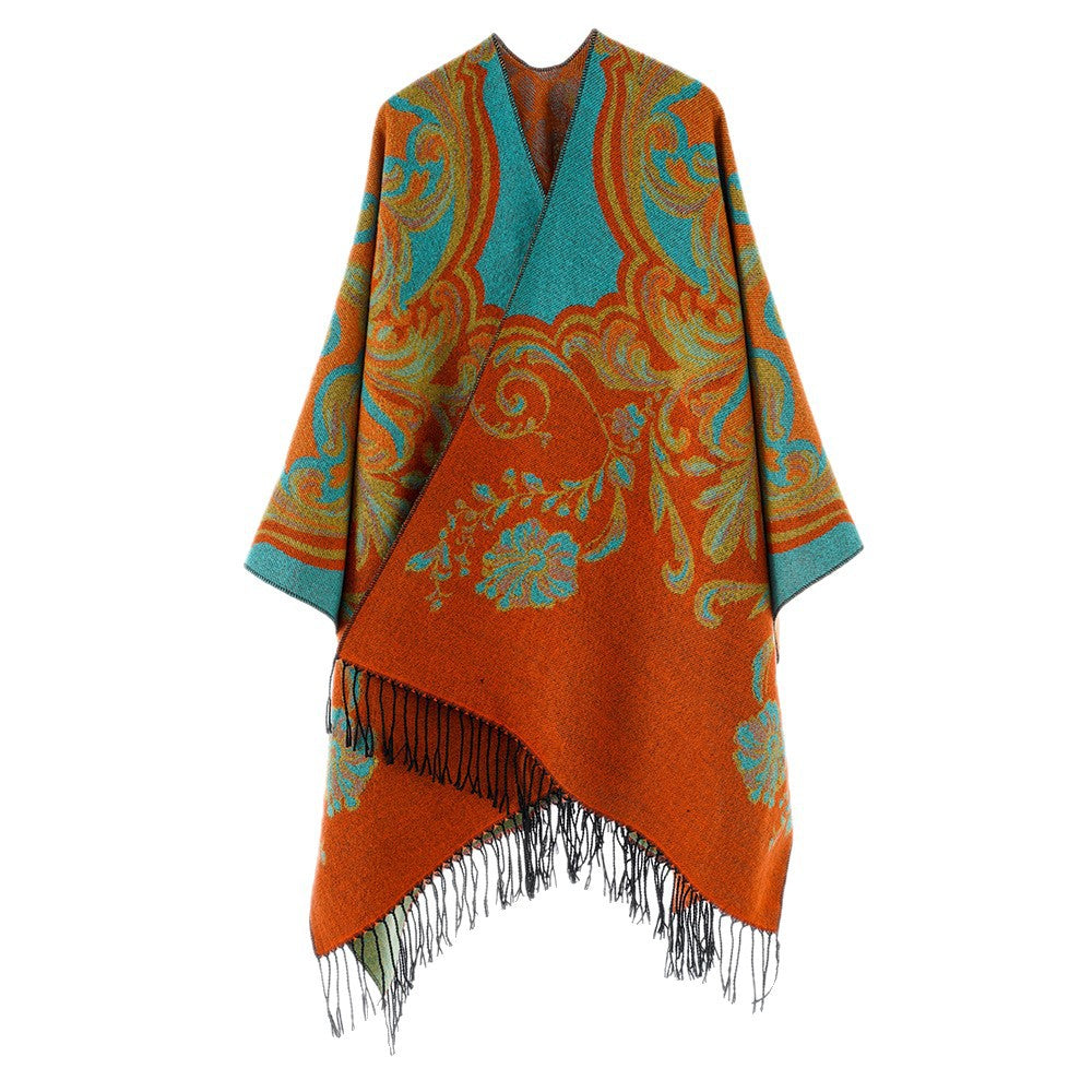 Damen Barock‑Jacquard Cape mit asymmetrischem Zipfelsaum und Fransen Shop Nory