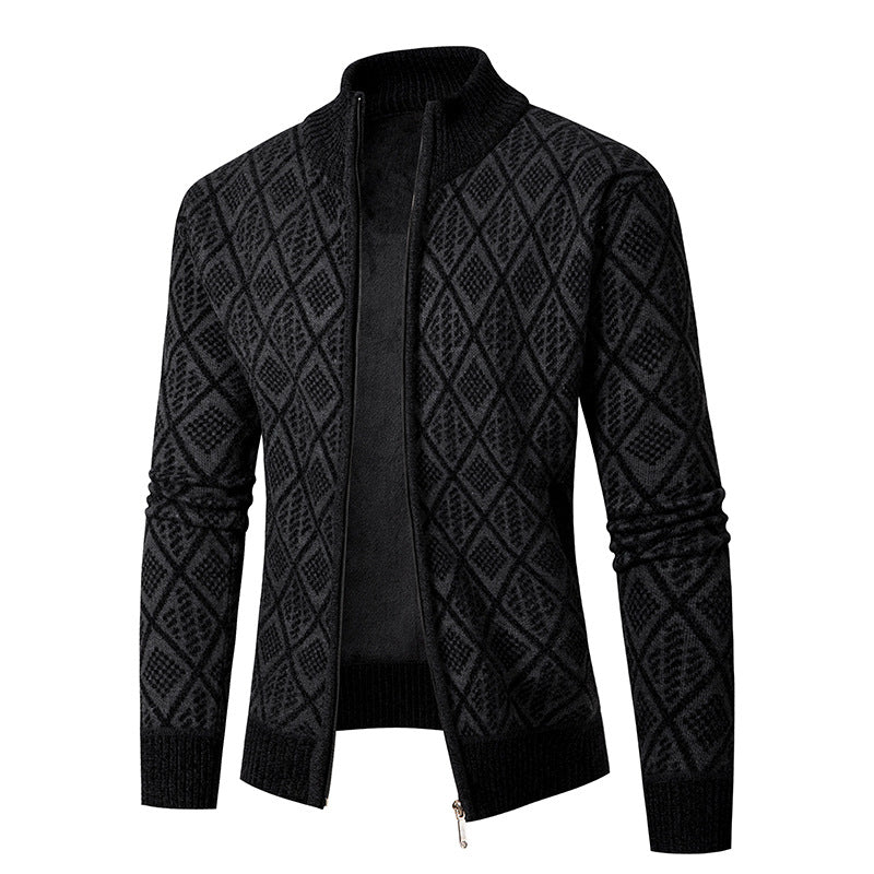 Herren Strickzipjacke mit Diamantjacquard, Stehkragen und Zweiwege-Reißverschluss Shop Nory