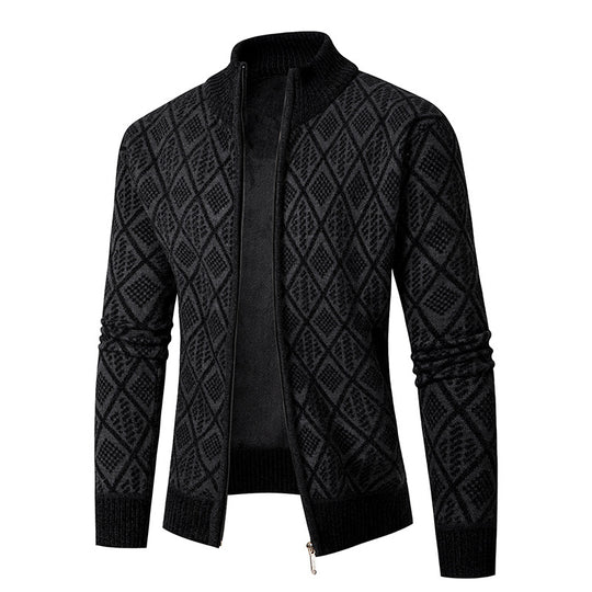 Herren Strickzipjacke mit Diamantjacquard, Stehkragen und Zweiwege-Reißverschluss Shop Nory