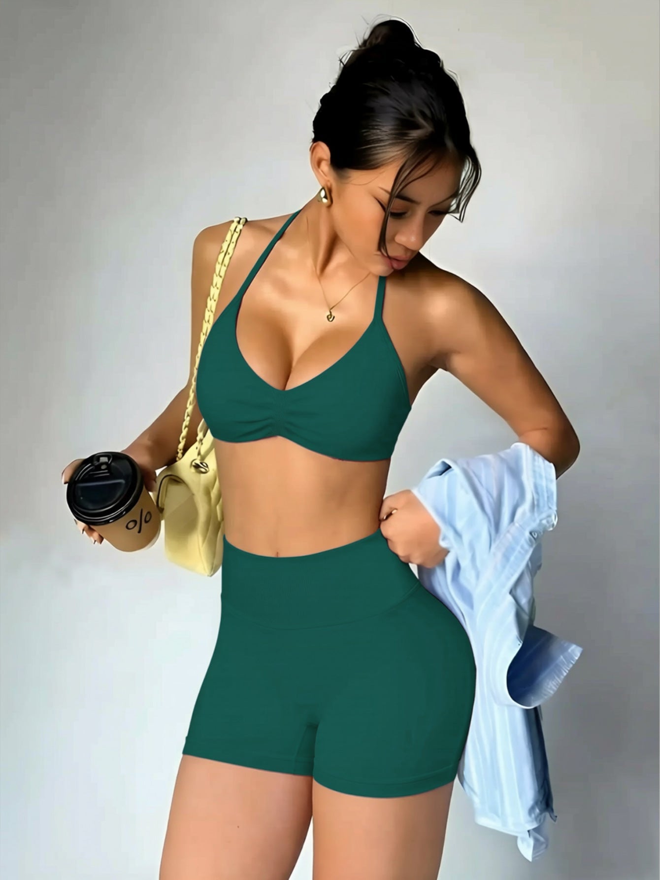 Damen Sportliches Bikini-Set mit hochgeschnittenen Shorts und rüschendetail
