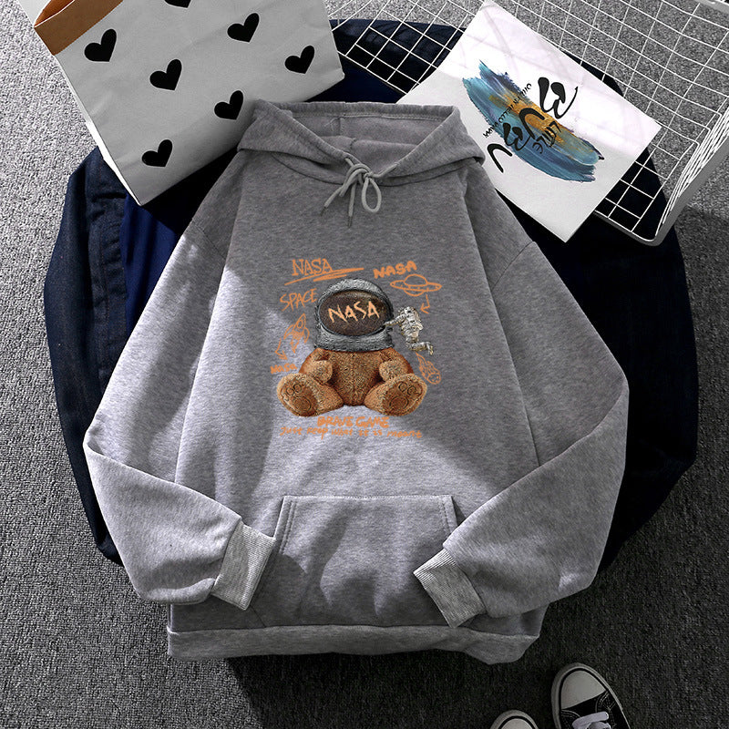 Damen nan lässiger Hoodie mit Astronauten‑Teddy‑Print, Kängurutasche und weichem Fleece-Innenfutter Shop Nory