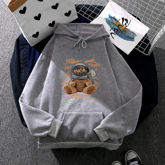 Damen nan lässiger Hoodie mit Astronauten‑Teddy‑Print, Kängurutasche und weichem Fleece-Innenfutter Shop Nory