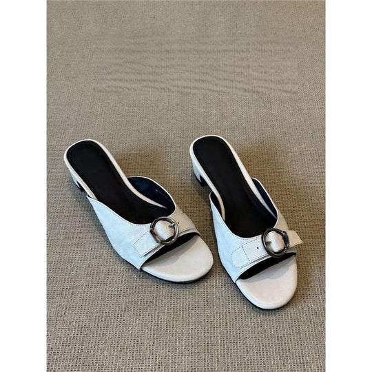 Damen Slip-On Mules mit niedrigem Blockabsatz und Zier-Ringschnalle Shop Nory
