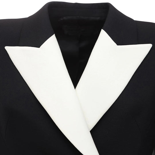 Damen tailliertes Blazerkleid‑Mantel mit kontrastierendem Schalkragen und ausgestelltem Rockteil Shop Nory