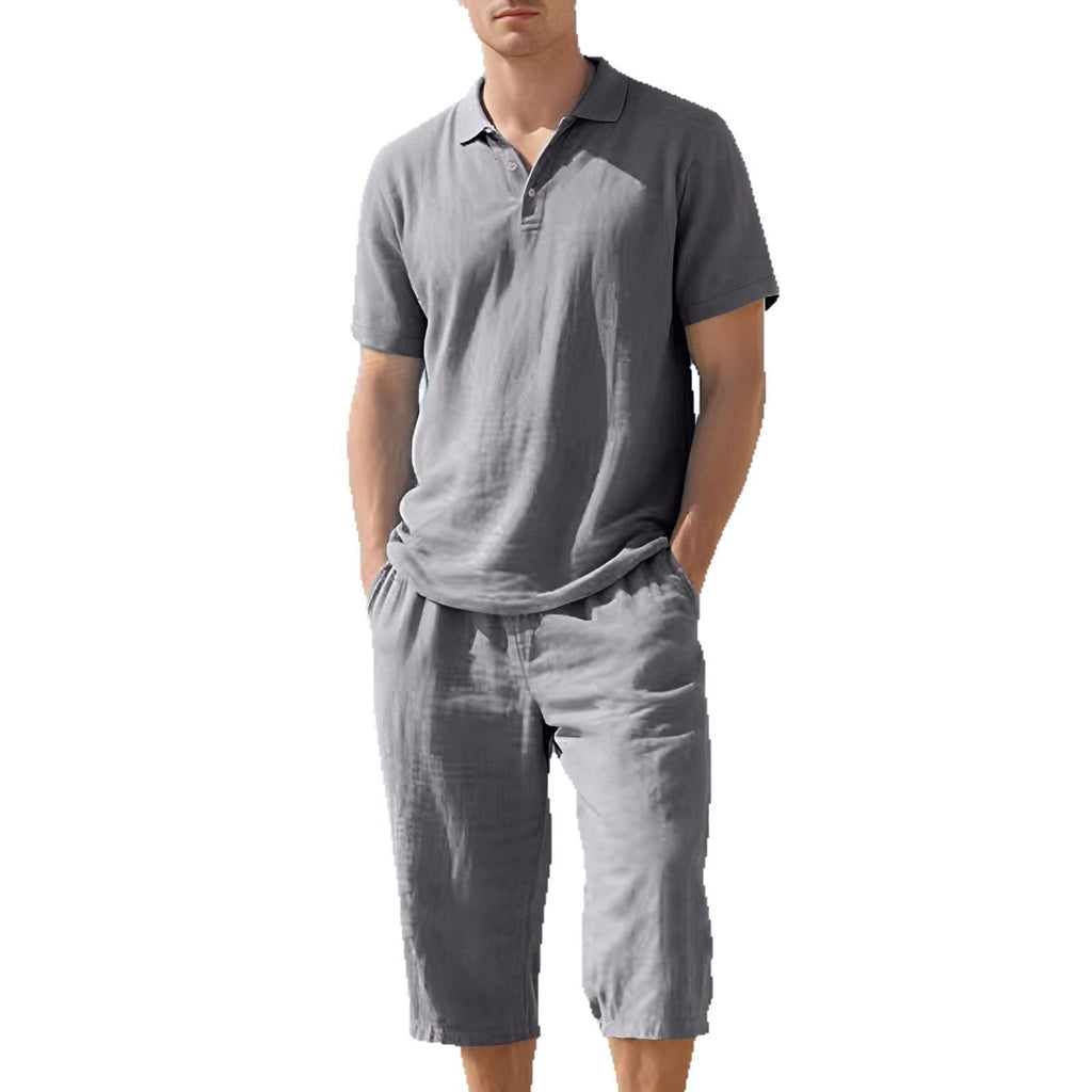 Herren nan leichtes Polo- und Bermuda-Set aus seidigem Baumwolljersey