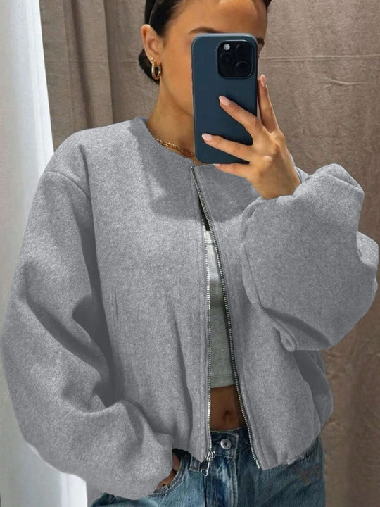 Damen Weitgeschnittene Bomberjacke mit Reißverschluss und Volumenärmeln Shop Nory