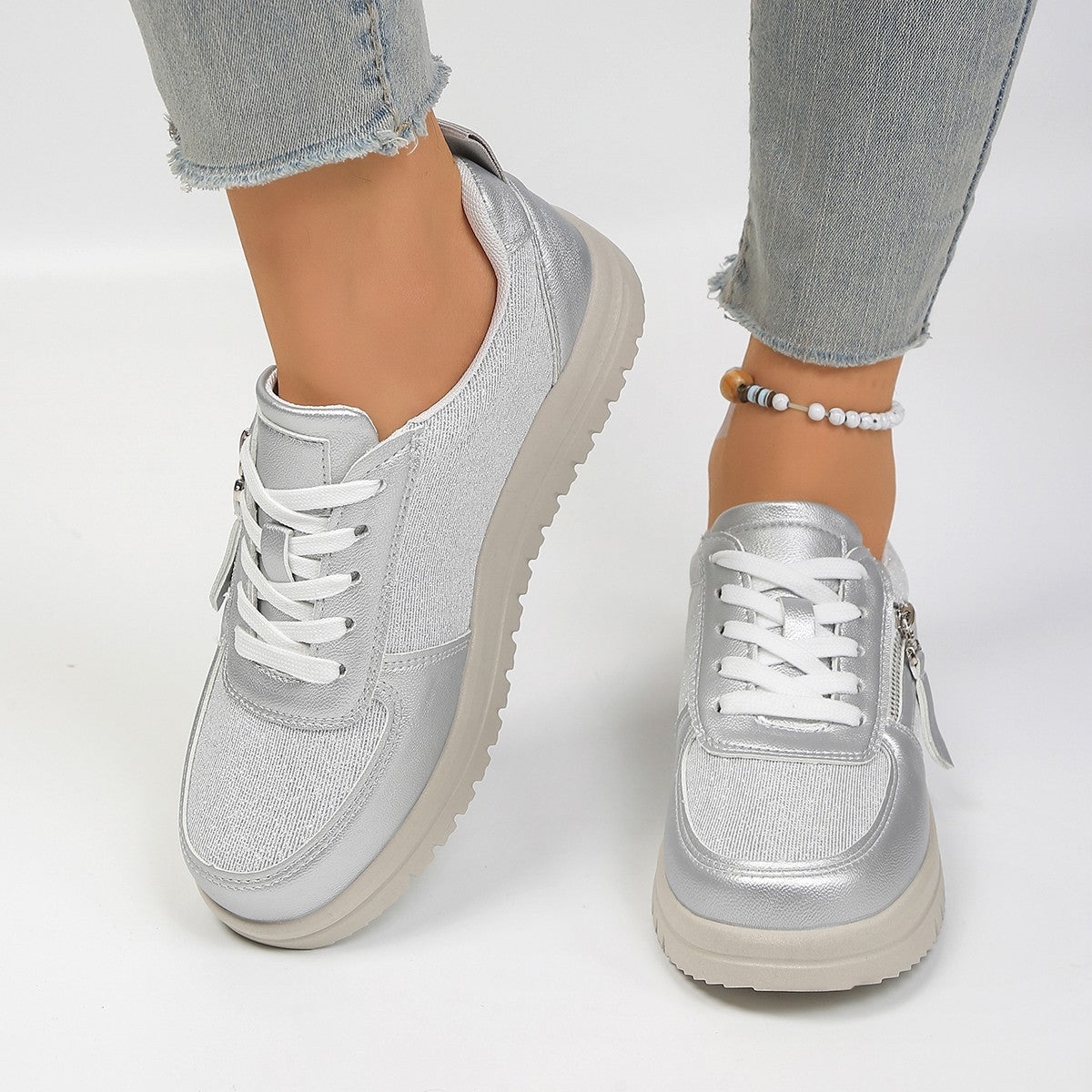 Damen Sneakers mit modischem Reißverschluss und bequemer Sohle