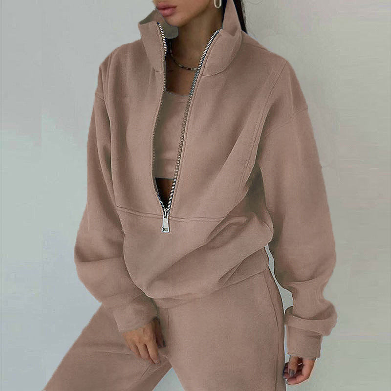 Damen nan kurzes Halbzip-Sweatshirt-und-Jogginghose-Set mit Stehkragen, oversized Schnitt und weichem French-Terry Shop Nory