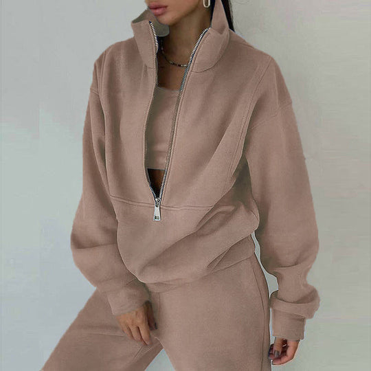 Damen nan kurzes Halbzip-Sweatshirt-und-Jogginghose-Set mit Stehkragen, oversized Schnitt und weichem French-Terry Shop Nory