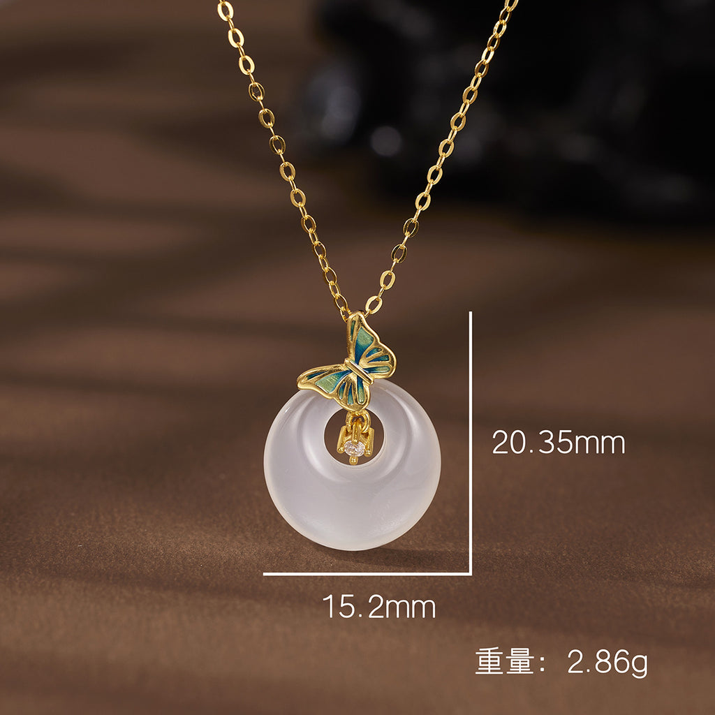 Damen Halskette mit filigranem Schmetterlingsanhänger und eleganter Perle Shop Nory