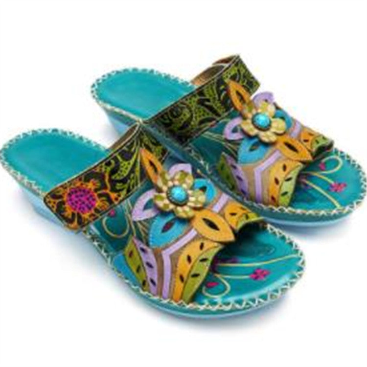 Damen Künstlerisch verzierte Keilsohlen-Sandalen