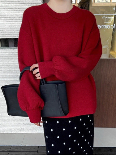 Damen Oversize-Feinstrickpullover mit Ballonärmeln und Knopfmanschette Shop Nory