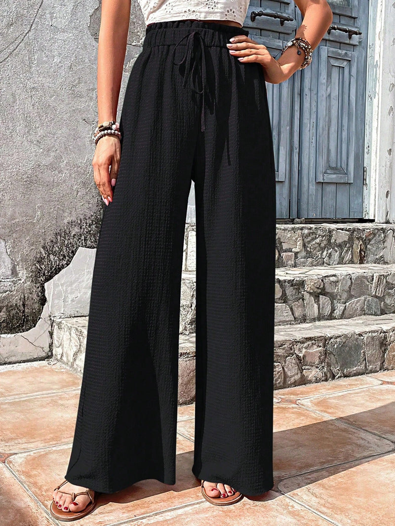 Damen Weite High‑Waist Palazzo‑Hose aus leichter Crinkle‑Qualität mit elastischem Bund und Kordelzug Shop Nory