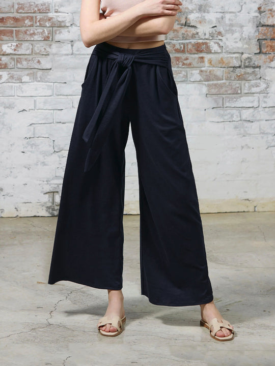 Damen Weite Jersey-Hose mit hohem Bund und Bindegürtel Shop Nory