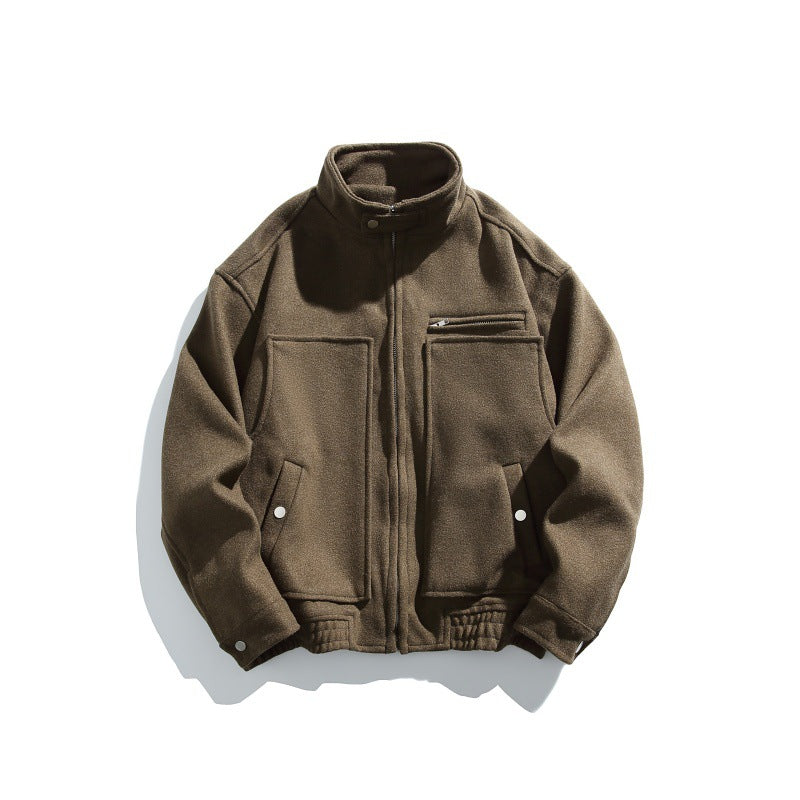 Herren Kurz geschnittener Boxy-Wollmix-Blouson mit Stehkragen, elastischem Saum und Reißverschluss-Brusttasche Shop Nory
