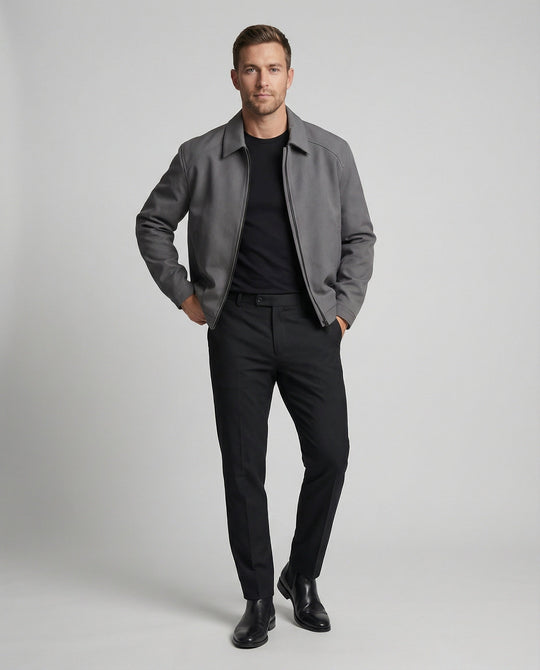Herren kurze minimalistische Reißverschlussjacke mit Hemdkragen und kastiger Silhouette
