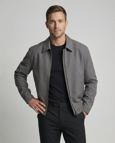 Herren kurze minimalistische Reißverschlussjacke mit Hemdkragen und kastiger Silhouette