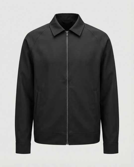Herren kurze minimalistische Reißverschlussjacke mit Hemdkragen und kastiger Silhouette