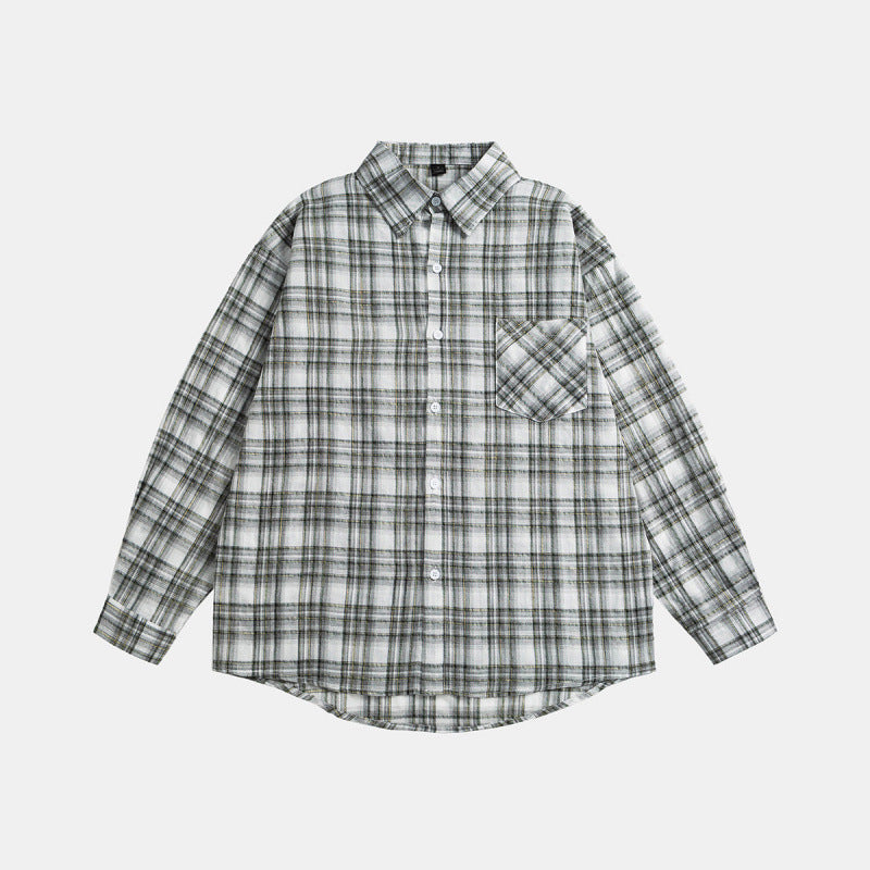 Unisex Oversize-kariertes Flanellhemd mit abgerundetem Saum und diagonaler Brusttasche Shop Nory