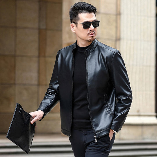 Herren Lederimitat-Übergangsjacke mit Stehkragen und verdecktem Reißverschluss Shop Nory