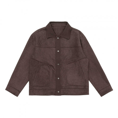 Unisex Boxy-Übergangsjacke mit Veloursstruktur, Hemdkragen und diagonalen Eingrifftaschen Shop Nory