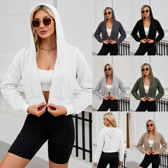 Damen Kurze Zip‑Hoodie Jacke mit Kapuze, Gummibund und Rippbündchen Shop Nory